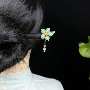 绿梅花黑檀木简约簪子发簪古风古装头饰汉服配饰头饰发钗发饰步摇