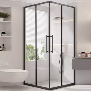 淋浴房卫生间浴室家用L形极简双开玻璃门隔断
