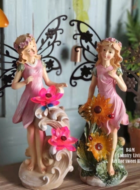 花仙外贸树脂田园花园摆件太阳能