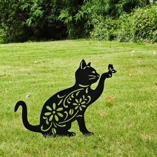 铁艺镂空大号猫咪创意剪影花插庭院花园草坪装 饰造景插件园艺杂货