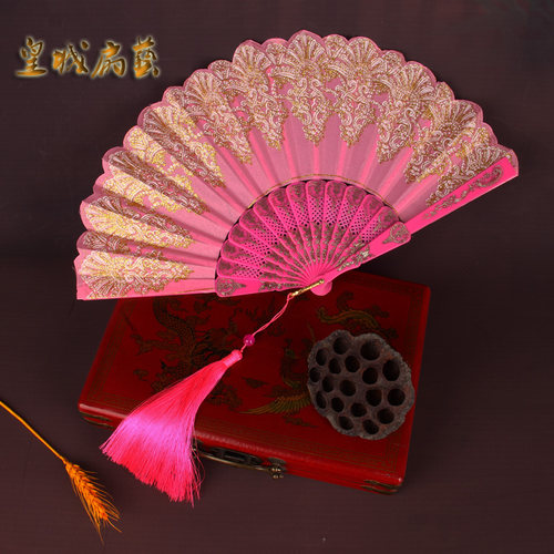 烫花绢布塑料易开合舞蹈扇广场舞