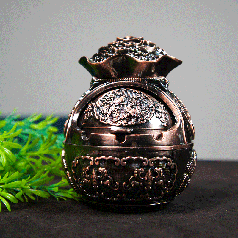 复古风金属钱袋烟灰缸年年有鱼百福五福临门模型摆件家居装饰品
