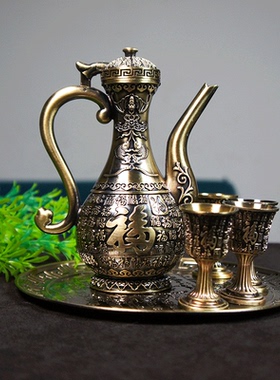 金属百福酒具酒壶酒杯套装家居怀旧白酒杯烈酒杯创意中式古典摆件