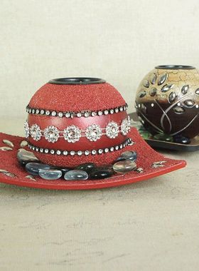 蜡烛花盆带蜡小水晶球享受高档复古品味咖啡厅装饰品餐厅摆件