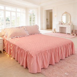 玉色少女心韩版 加厚磨毛夹棉单床裙单件全棉纯棉席梦思保护套花边