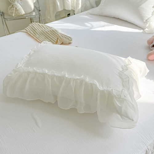 绵乐水洗棉江苏蕾丝白纱边枕头套