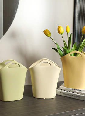 ins奶油风花篮陶瓷花瓶摆件创意家居客厅插花餐桌电视柜玄关