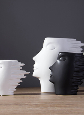 北欧简约家居饰品黑白哑光 美式头像客厅摆件创意工艺品软装饰品