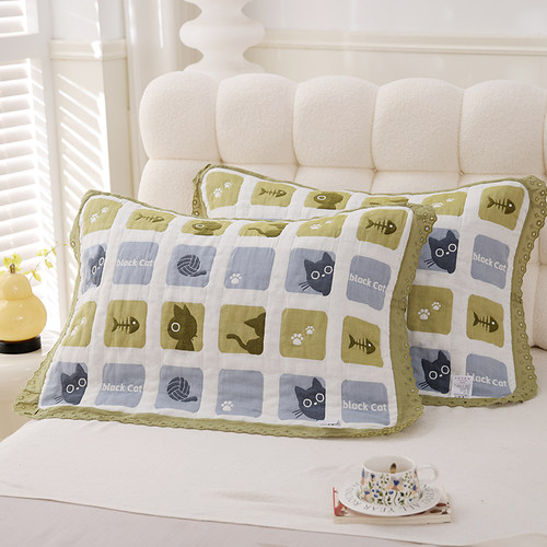 一对装柔软花边加厚高档枕头巾