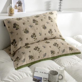 棉质四层纱布枕巾成人家用柔软防滑一对装 单人枕头大盖巾高档 欧式