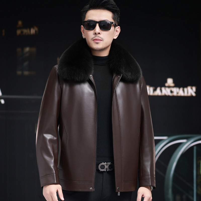 真皮绵羊皮狐狸毛领男士羽绒服