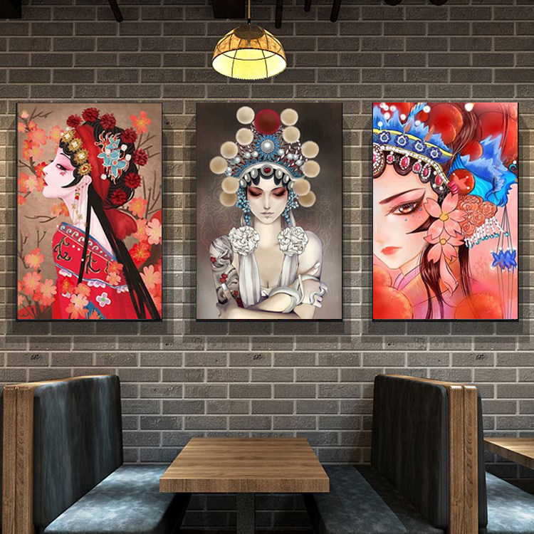 京剧脸谱墙面装饰花旦人物装饰画火锅店戏曲壁画中式饭店玄关挂画