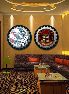 美式风清吧啤酒圆形咖啡厅装饰画