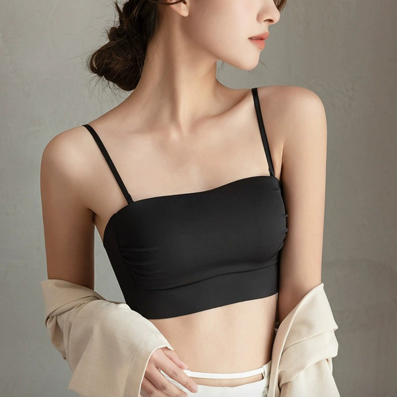 包邮抹胸内衣女夏季性感美背吊带背心文胸一体防走光冰丝薄款两扣图片