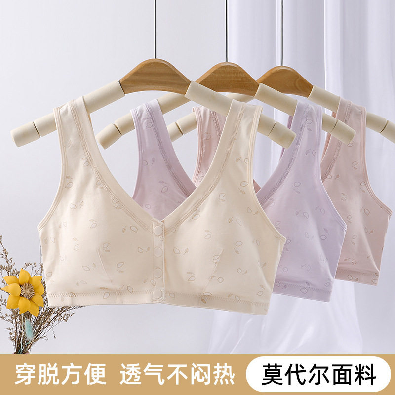 厂家新款中老年文胸薄款妈妈前扣内衣女莫代尔无痕背心固定杯胸罩图片