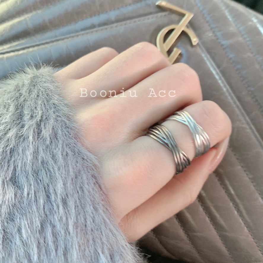 韩国饰品代购东大门麻花多层缠绕交叉开口可调节简约ins 指环戒指