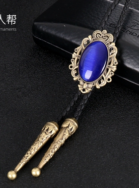 欧美牛仔复古bolo tie金属猫眼石时尚领带可调节卡扣项链衬衫配饰