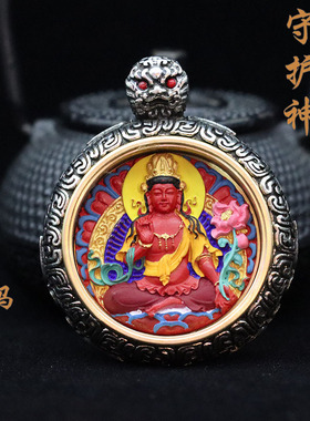 手绘嘎乌盒朱砂守护神吊坠手绘唐卡八大守护神吊坠扎手绘扎基拉姆