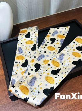 繁星原创2026新款设计可爱猫咪丝巾女百搭装饰小长条丝带绑包扎发