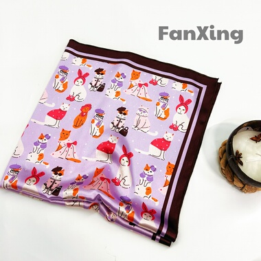 繁星原创新款紫色可爱猫咪头巾披肩日系复古头巾女高级感时尚丝巾