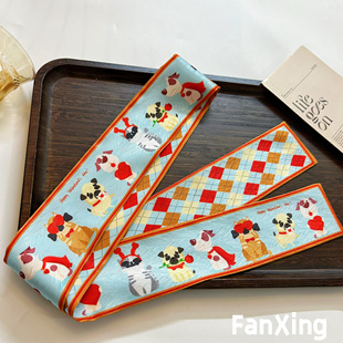 繁星原创卡通包包丝巾小长条女窄飘带发带高级感绑包丝带腰带领巾