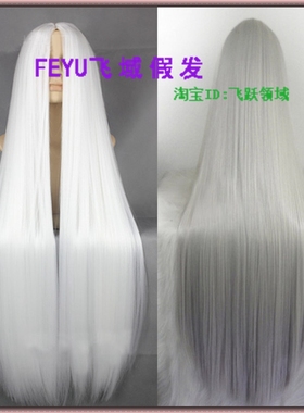 1米 花白色中分带头皮无刘海银灰色一米长直发动漫COS假发高温丝