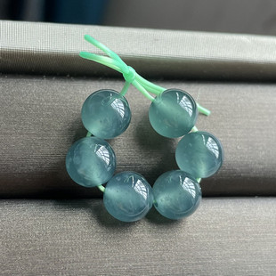冰种蓝水天然翡翠A货雪花棉蓝绿危料冰蓝7.8mm圆珠手串项链散珠