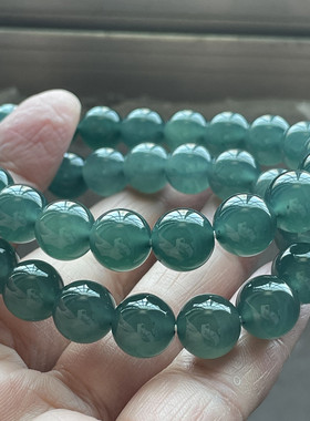 天然翡翠A货玉石冰种水润透亮深蓝绿色男女圆珠手链手串10mm 单圈