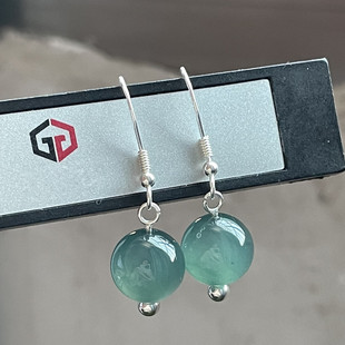 天然翡翠A货正品蓝绿冰种圆珠耳环仙气高级感纯S925银女耳饰 耳钩