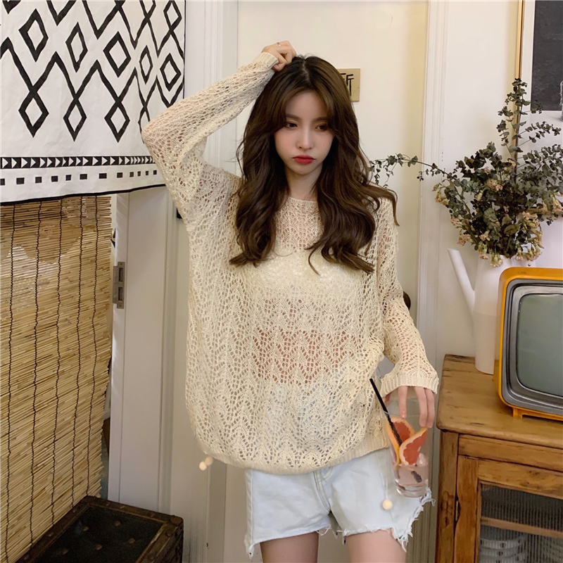 Real shot and real price - new autumn Korean loose long sleeve hollow out T-shirt