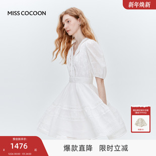 镂空小白裙 新款 MISS COCOON可可尼纯棉度假蕾丝连衣裙女2025秋季