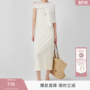 MISSCOCOON可可尼C3系列假两件花苞连衣裙女26夏新款 白色醋酸裙子