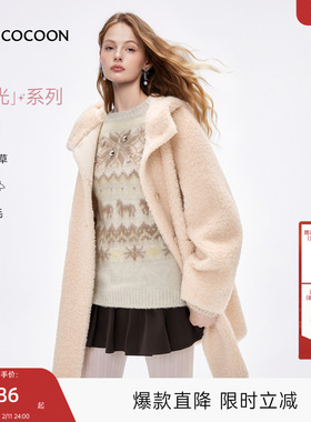 MISSCOCOON可可尼连帽羊毛外套女2025冬季新款宽松中长款黄色皮草