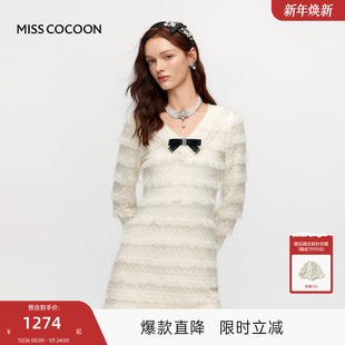 蕾丝长袖 法式 连衣裙 新款 MISSCOCOON可可尼白色蛋糕裙女2025冬季