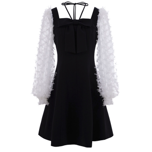 商场同款 可可尼COCOON秋冬新款蝴蝶结装饰蕾丝拼接气质连衣裙女