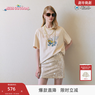 圆领米色短袖 新款 2025秋季 MISSCOCOON可可尼蓝精灵联名棉T恤女款