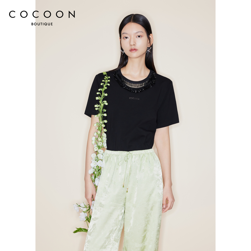 商场同款百搭短袖COCOON烫钻