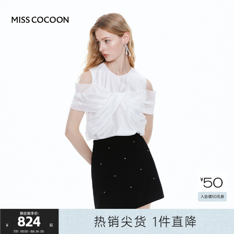 MISS COCOON可可尼蝴蝶结上衣女2025夏季新款天丝露肩