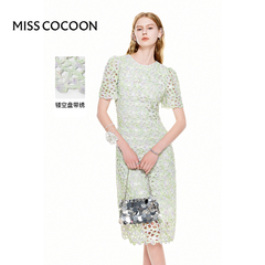 MISSCOCOON【莫奈花园】24夏季新款镂空盘带绣优雅亮片连衣裙