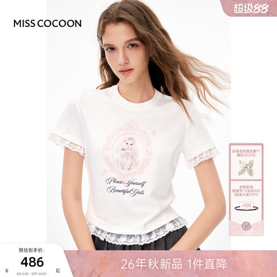 MISSCOCOON可可尼印花蕾丝短袖