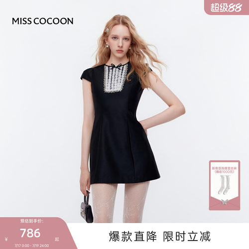 MISSCOCOON可可尼小黑裙泡泡袖连衣裙女2025夏季新款千金风裙子