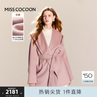 新款 可可尼COCOON2024冬季 收腰羊毛大衣V型大翻领通勤毛呢外套女