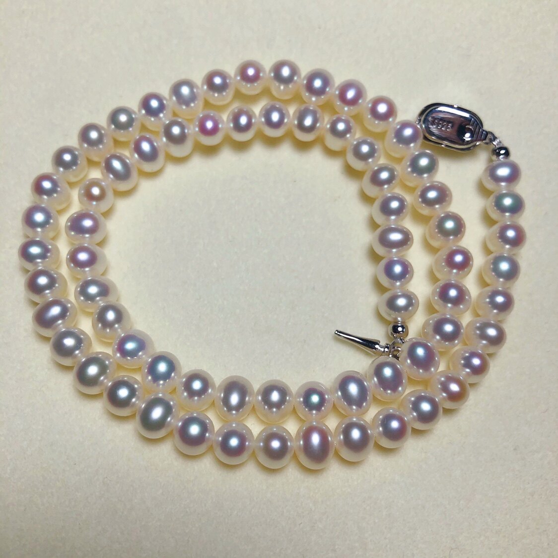 6毫米近圆近无瑕强光白透粉亮长度s925纯银扣天然淡水珍珠颈项链