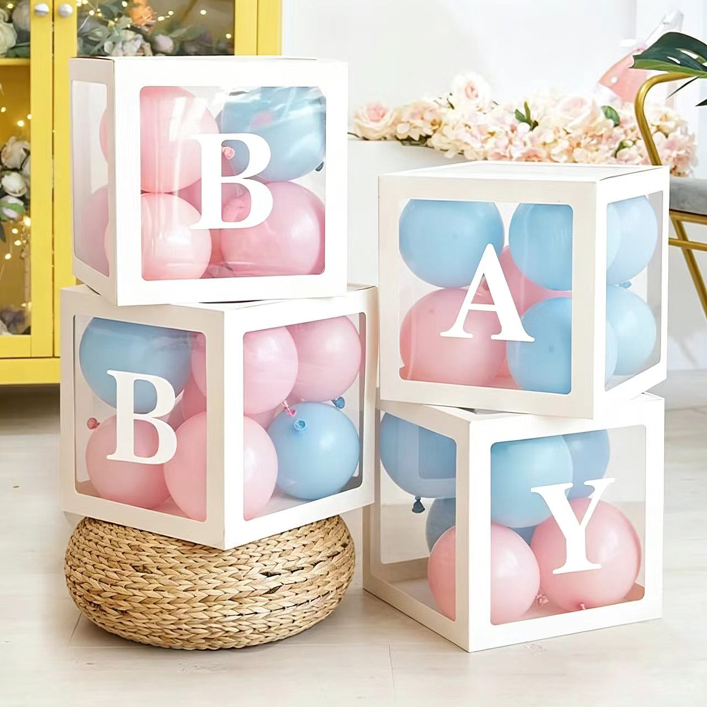 ins网红BABY字母透明气球盒子儿童宝宝周岁生日派对装饰场景布置