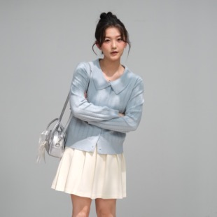 气质翻领百搭外套L6837 秋款 法式 白裙纯色套装 5939 蓝色针织开衫