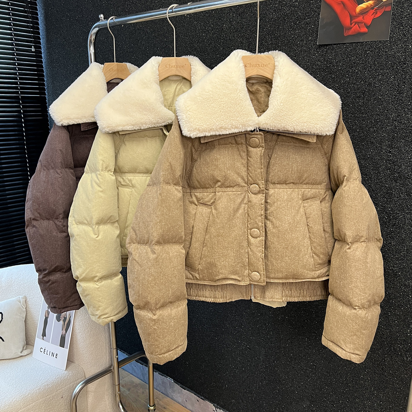 above deck牛仔拼接羽绒服女短款翻领设计感小众高端90白鸭绒外套