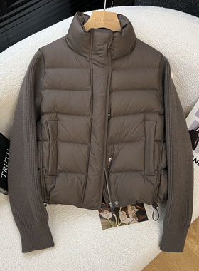 2025巨好看排骨羽绒服女短款休闲针织拼接韩版冬新款修身立领显瘦