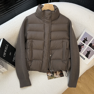 修身 冬新款 立领显瘦 休闲针织拼接韩版 2025巨好看排骨羽绒服女短款
