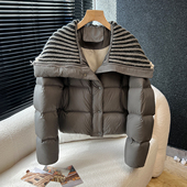 针织拼接加厚保暖90白鸭绒时尚 above deck翻领羽绒服女短款 洋气潮