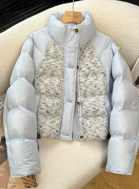 above deck 短款羽绒服女2025冬季新款蝙蝠袖针织拼接立领面包服